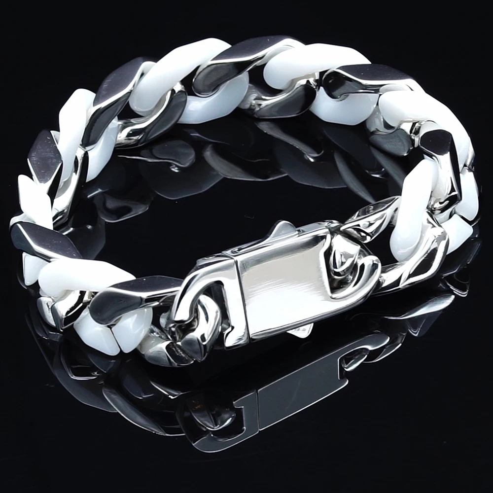 Mens Bracelet Ceramic Bangles Wide, Men Bangle Black Wide Chain Link Bracelet