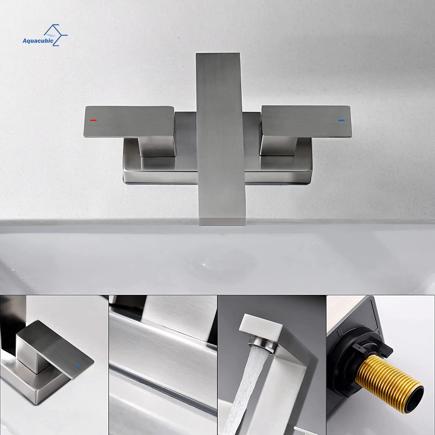 Aquacubic Two-Handle Centerset Brushed Nickel Bathroom tap Bathroom Sink Vanity Faucet