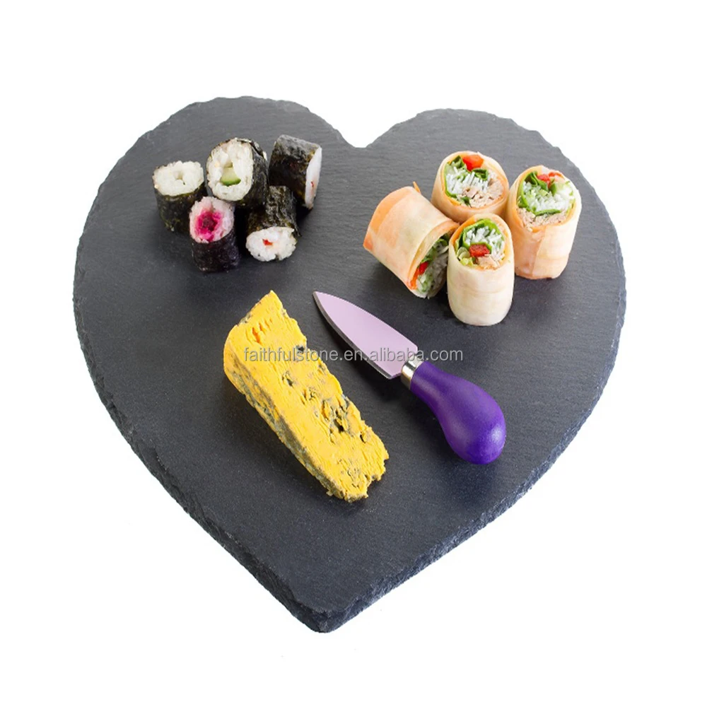 custom wholesale natural black heart shape slate cheese board plates