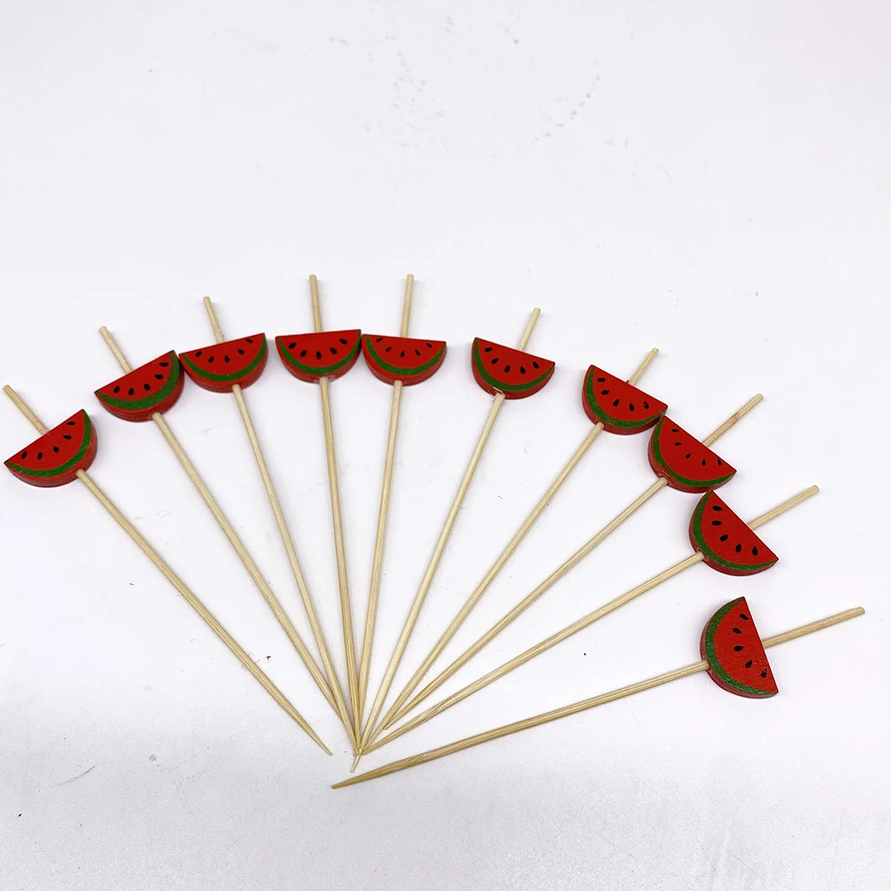 Red Watermelon Cocktail Picks Bamboo Fancy Toothpicks for Appetizers Drinks Fruits Summer Party Food Garnish Skewer Sticks