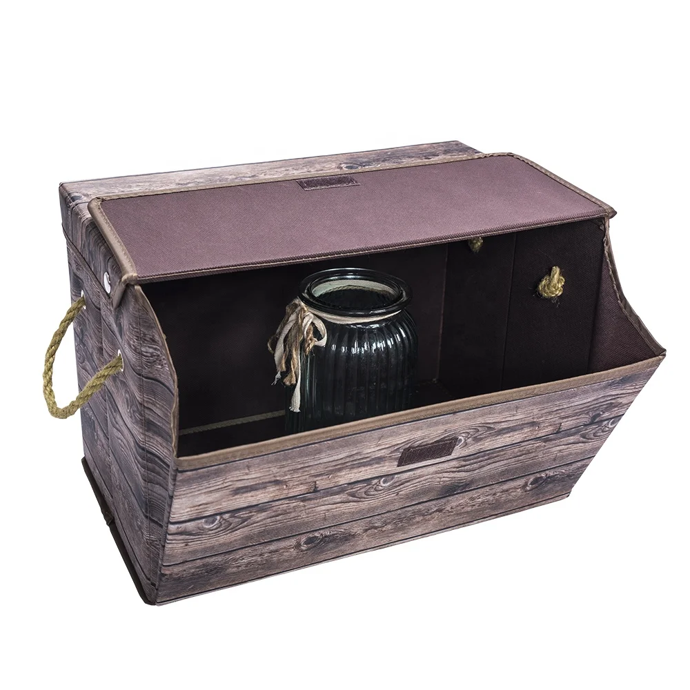 Top hot selling high quality vintage wooden pattern folding fabric food storage box with lid