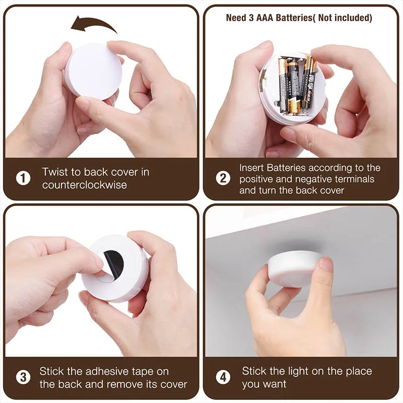 
Round Shape Wireless Remote Control Closet Light Battery Powered Under Counter Lights Cabinet Puck Led Light 