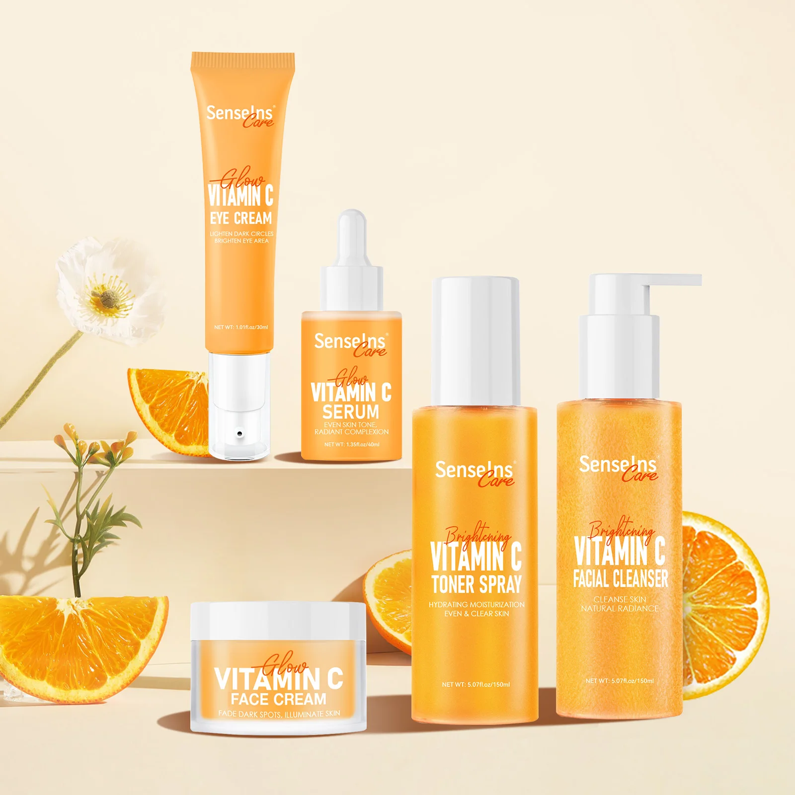 Vitamin c skin care set Private label Natural organic Moisturizing Rejuvenating Whitening Dark spot removal face care set