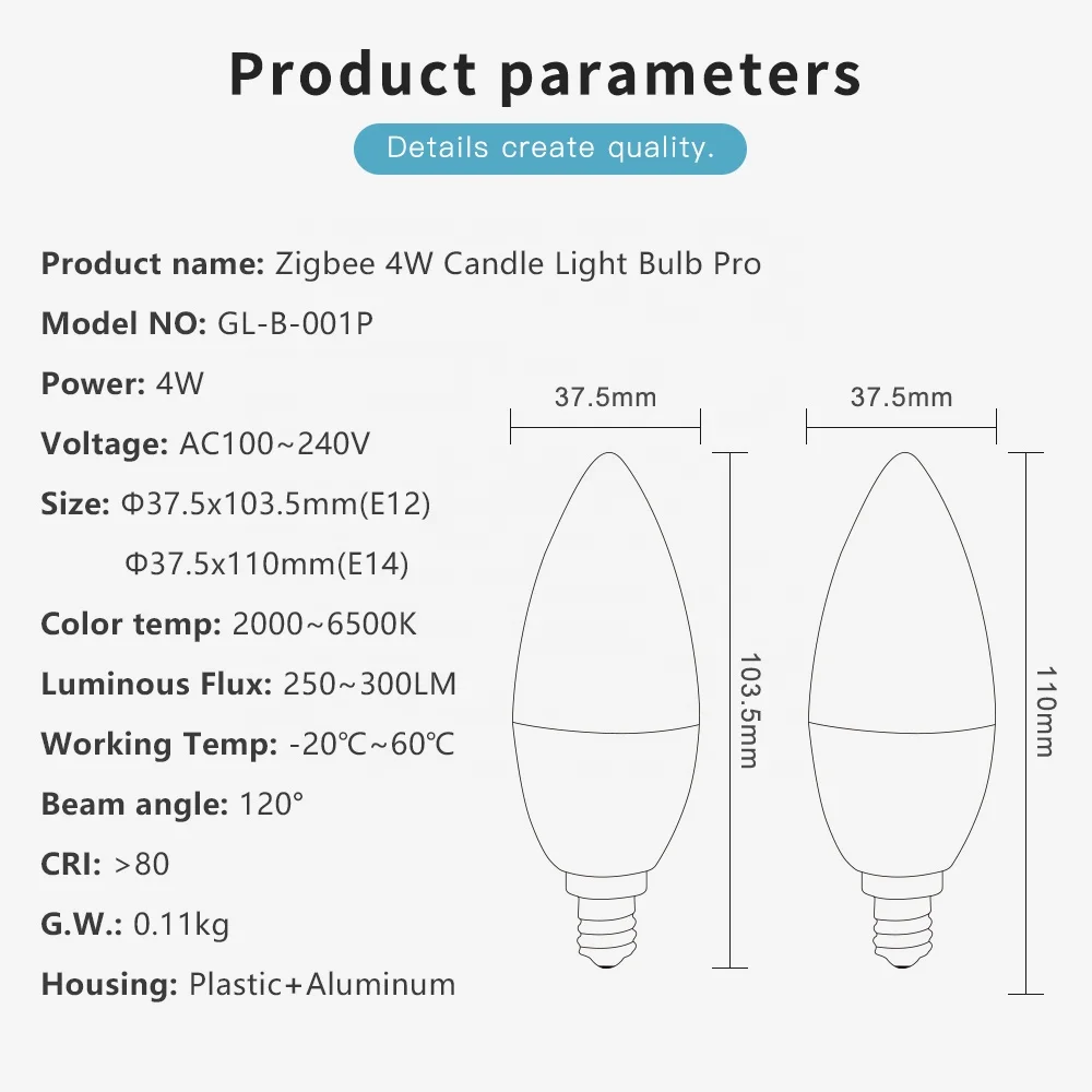 2024 hot Gledopto Zigbee 4W Candle Light Bulb Pro GL-B-001P Voltagae AC100-240V  4W Power Voice/app control