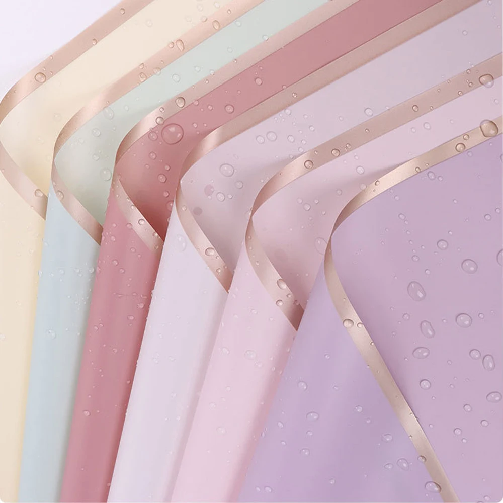 Wholesales 20pcs Golden Line Frame Flower Wrapping Paper sheets Gold edge Bouquet Frost Matte Florist Gift Packing Papers