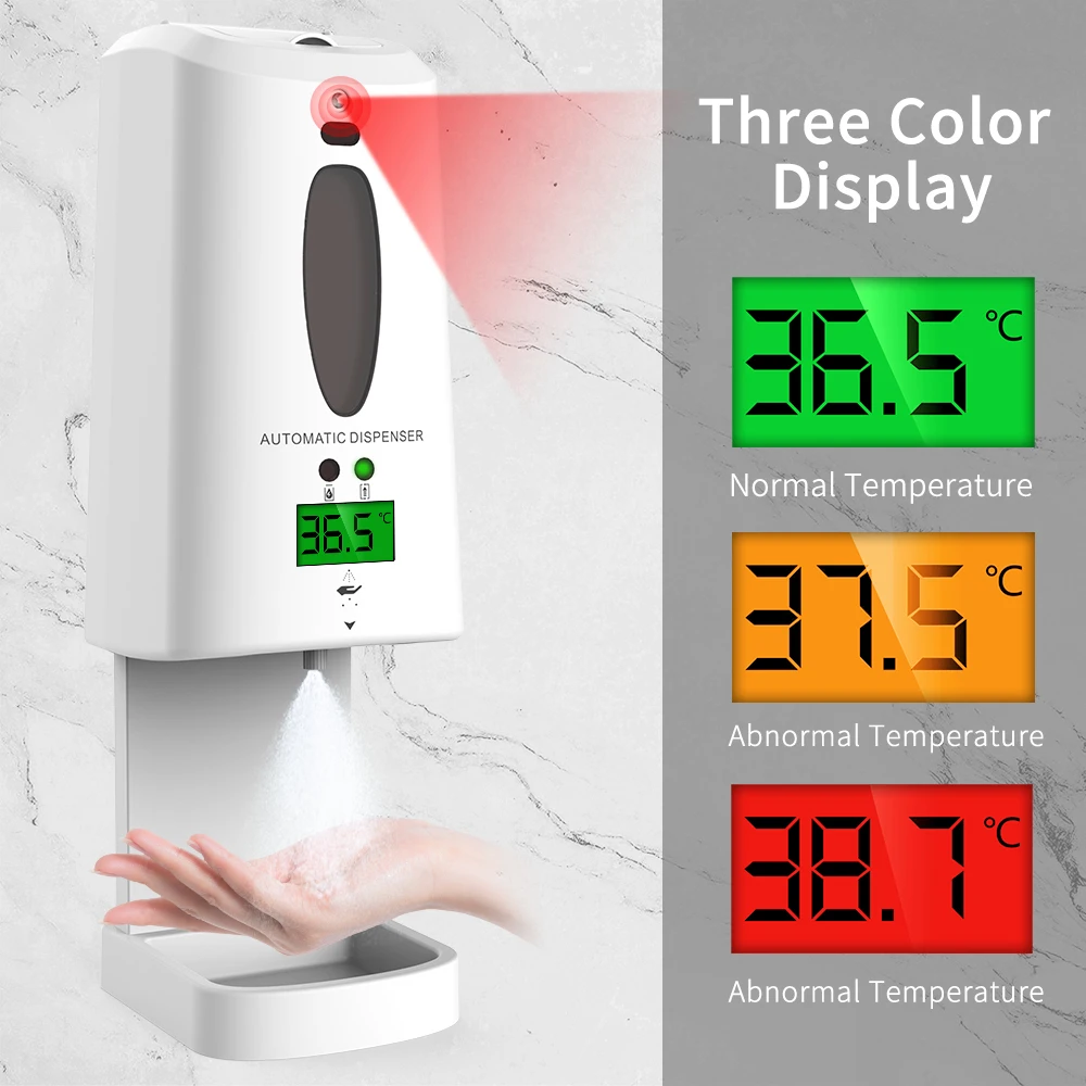 Electric sensor automatic alcohol body temperature measurement dispenser 1200 ML liquid soap thermal