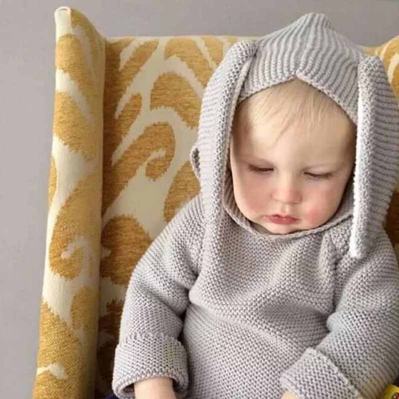 
Baby Hoodies Cute Rabbit Ears Toddler Knitting Sweater 