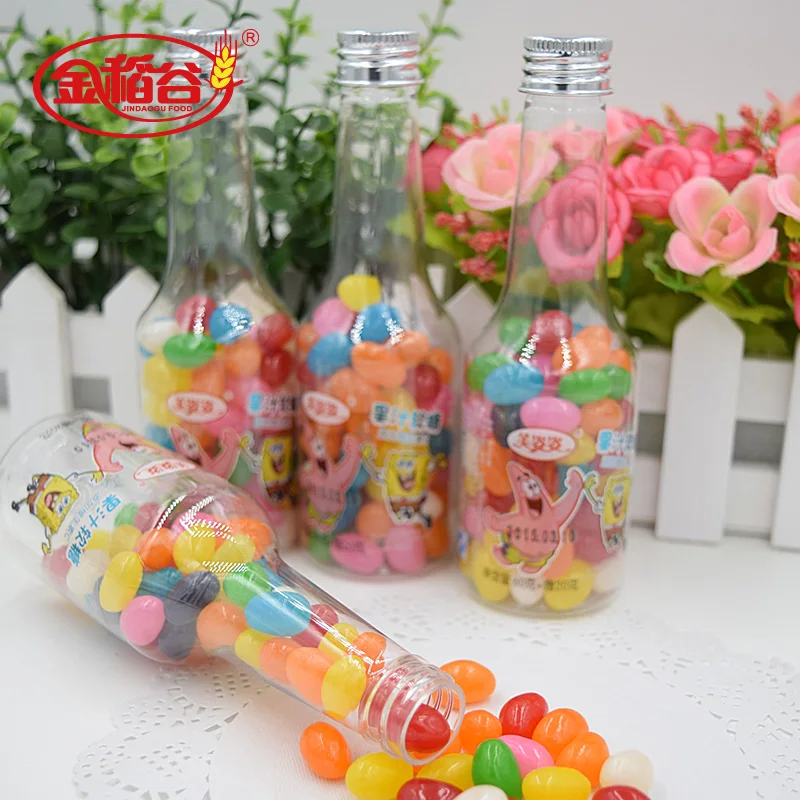 Wholesale 60G Jar Glass Packaging Delicious Fruit Fruity Flavor Sugar Candy Toys Jelly Bean