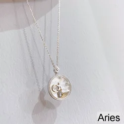 Fashion jewelry necklace 12 zodiac signs white shell pendant collarbone chain jewelry trendy coin zodiac sign hits