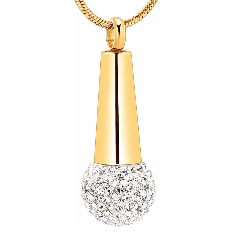 Microphone Cremation Necklace Urn Pendant for Ashes Stainless Steel Memorial Jewelry Hold Clear Crystal Keepsake Urns Locket