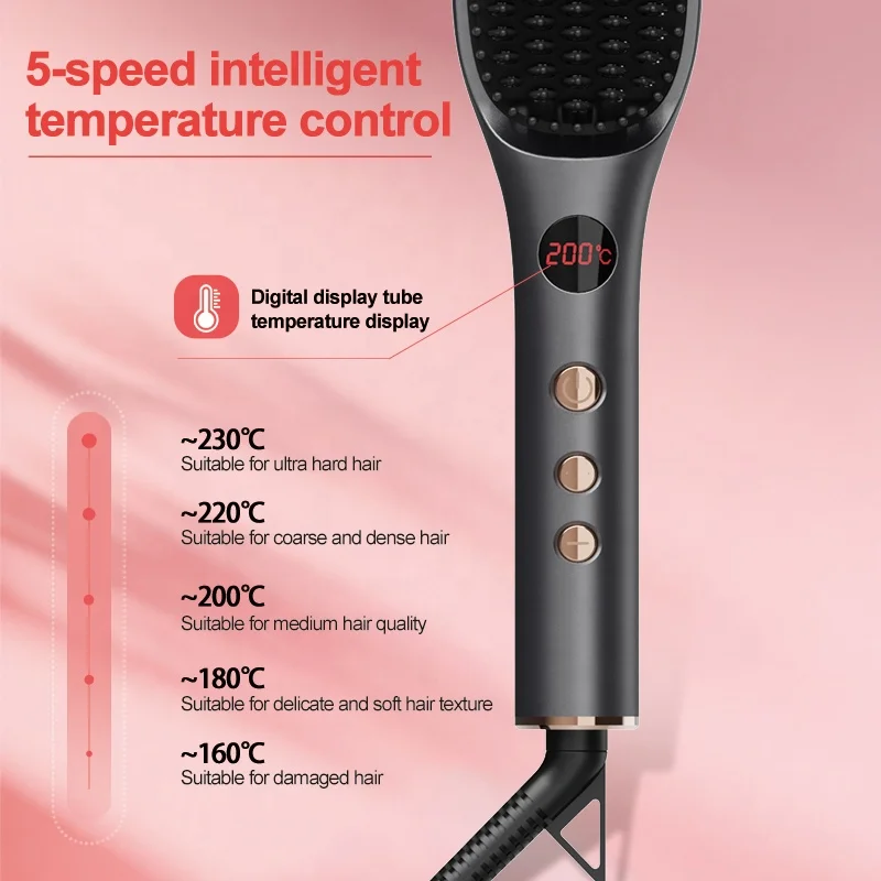 OEM Electric Negative Ion Electric Hair Straightening Brush 2 in 1 Hair Iron Brush LCD Display Ceramic Hair Straightener Comb