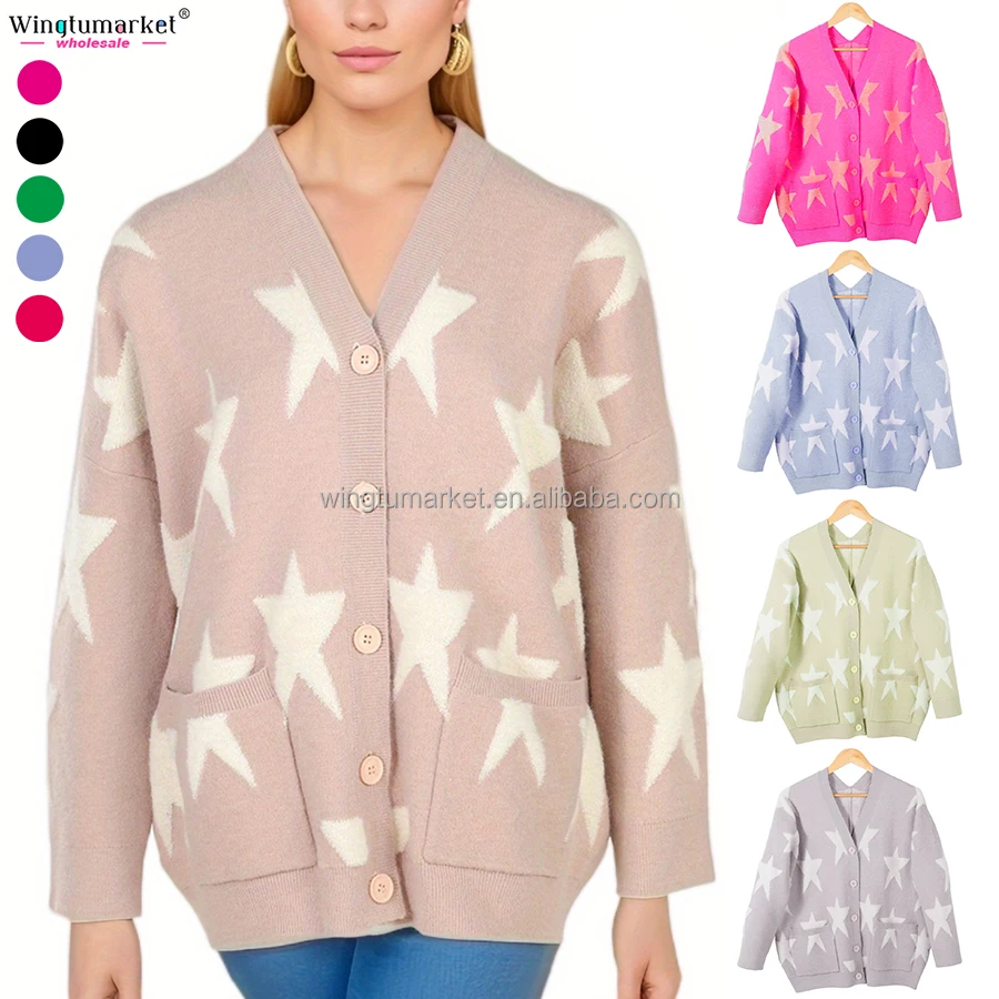 Holiday striped sequins knit sweater button sparkle rainbow custom sequin oversized knitted cardigan sweaters for women