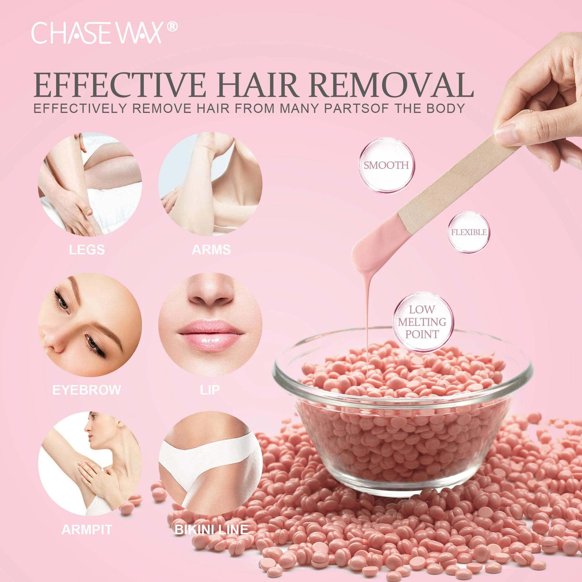 Low Melt Temperature 100g Rose Pink Depilatory Wax  Hair Removal Hard Wax Beans For Stubborn Hair