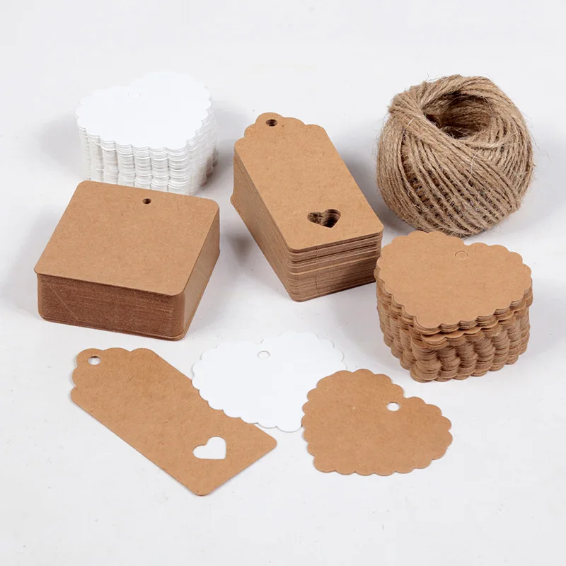 imported kraft paper label DIY jewelry accessories blank tag bookmark gift card with Hemp rope
