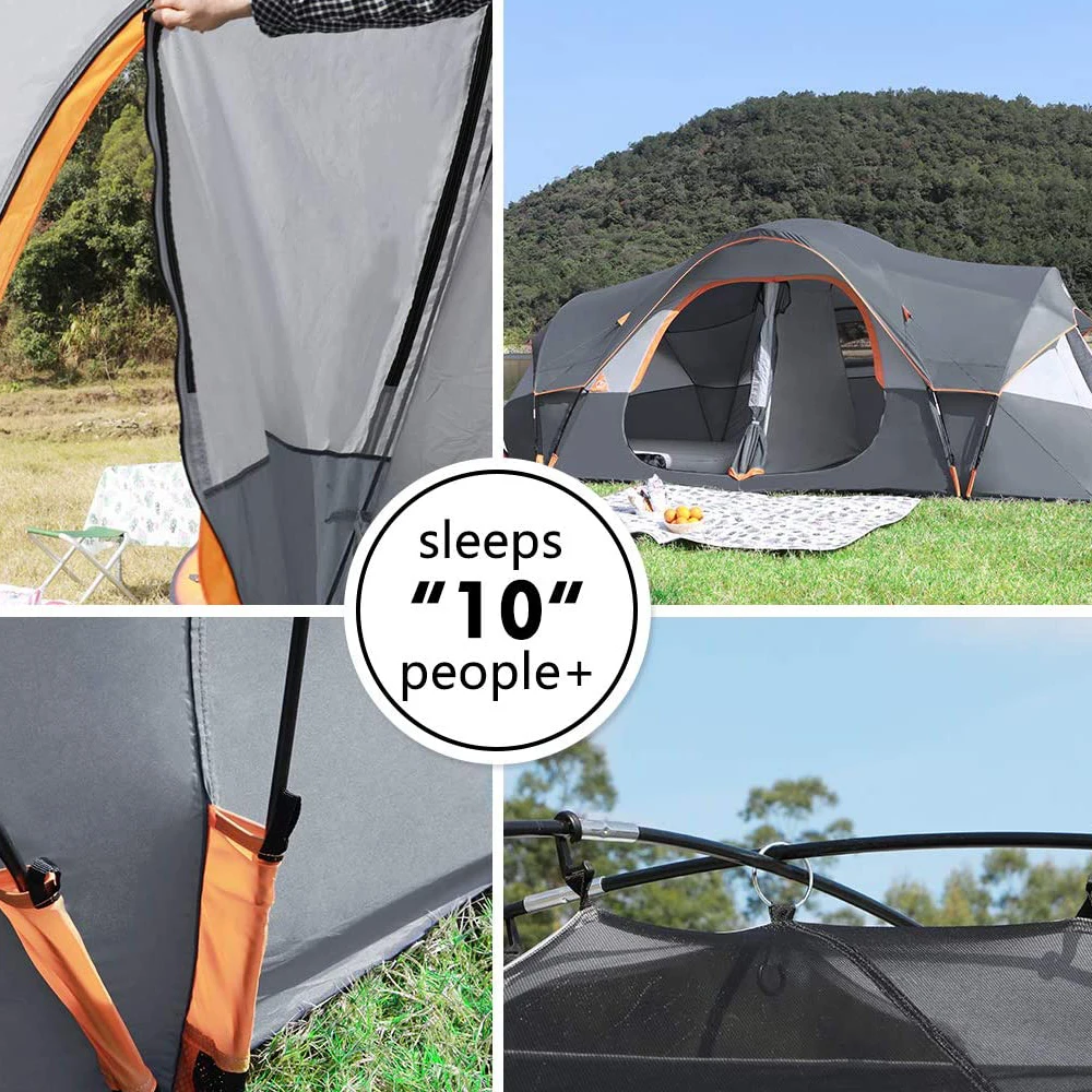 2022 New Style 8-10 person Big Camping Tent Waterproof 2 Bedrooms big size travel tent Outdoor camping tent for family