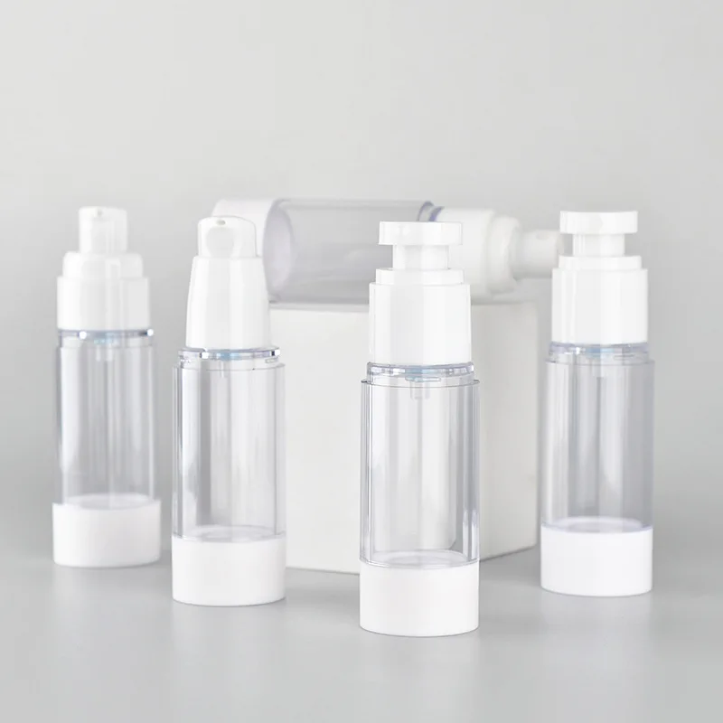 Portable 15ml 30ml 50ml 80ml 100ml AS Lotion Luxury White Serum Airless Spray Bottle Silver Jar Airless Pump Bottle For Travel