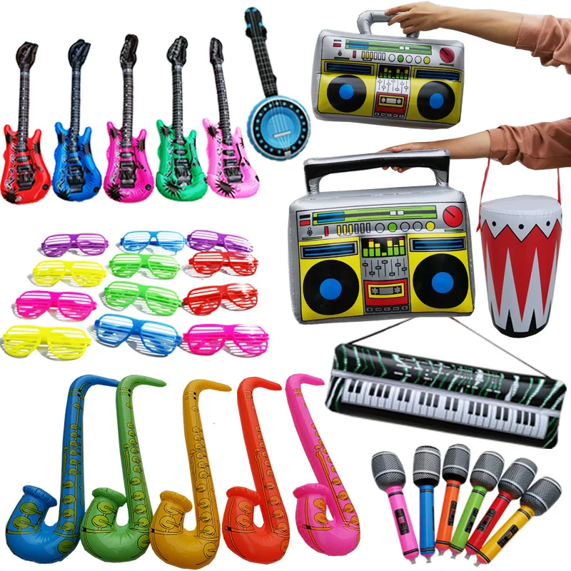 DJTSN  Classic Guitar Microphones Radio Aluminum Foil Balloon Inflatable Rock Star Toy Set Music Party Props Decoration Balloons