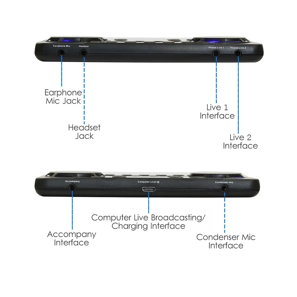 V300 Live Sound Card Multifunctional Rechargeable BT Sound Card for Singing/Live Broadcasting/ Recording Voice and Music