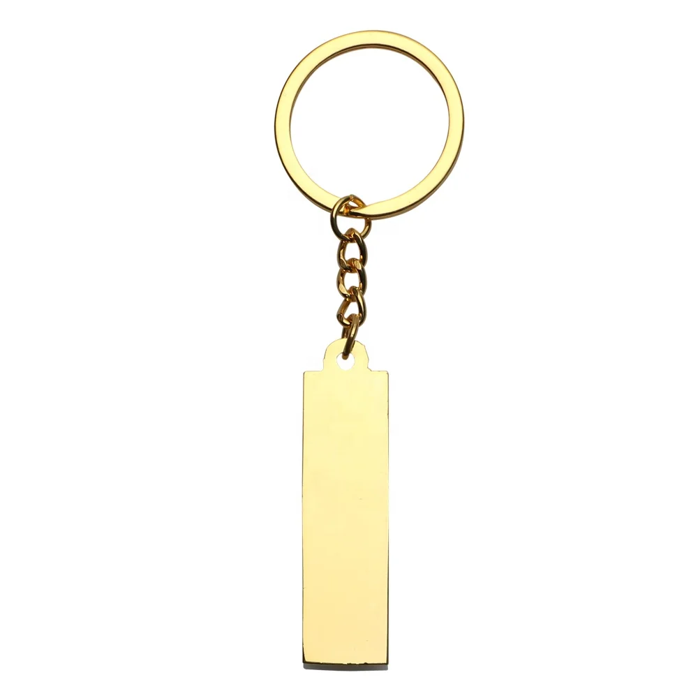 Wholesale Metal Gold Keychains Initial Blank Plate Bar Bullion with Ring Initial Zinc Alloy Keychain