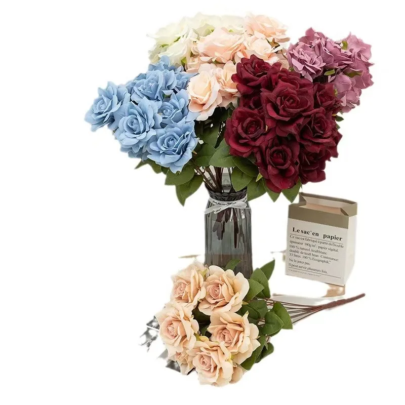 New Arrival Ins Style 11 Heads Artificial Silk Rose Flowers Home Hotel Wedding Decoration