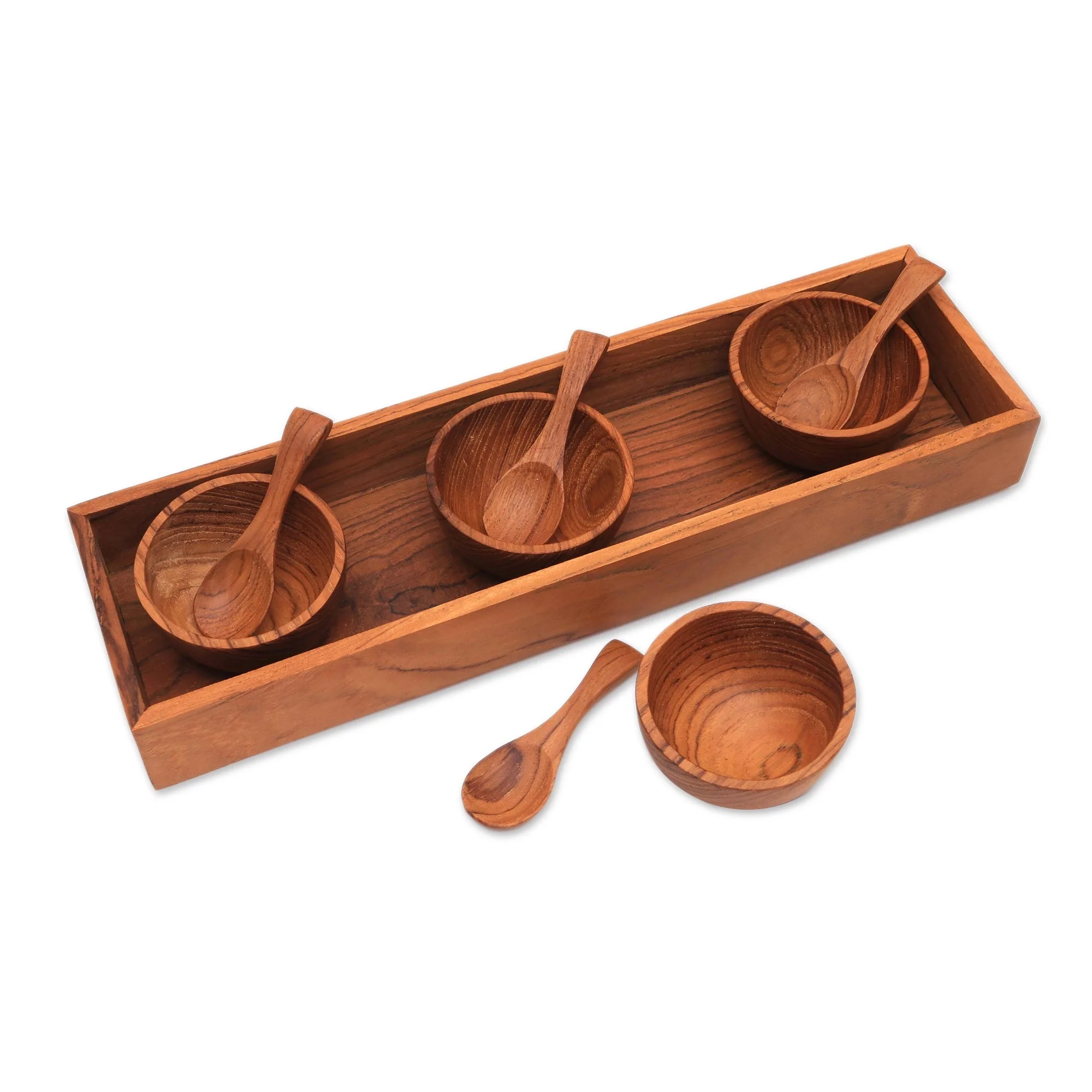 Natural wooden sauce bowls with serving tray wood dipping bowls and plate for party