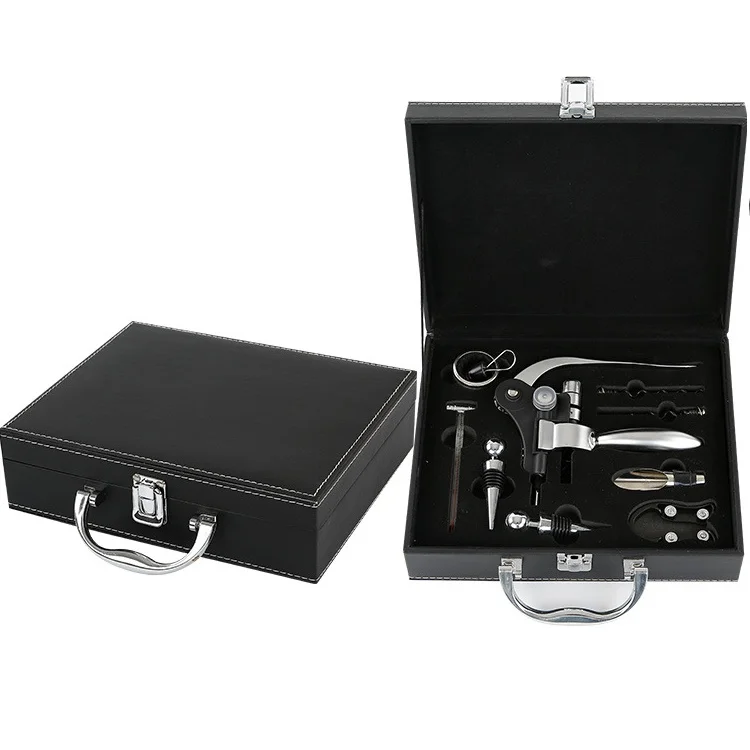 9pcs Wooden Box Rabbit Wine Opener Set Zinc Alloy Lever Style Corkscrew Deluxe Wine Bottle Corkscrew Set