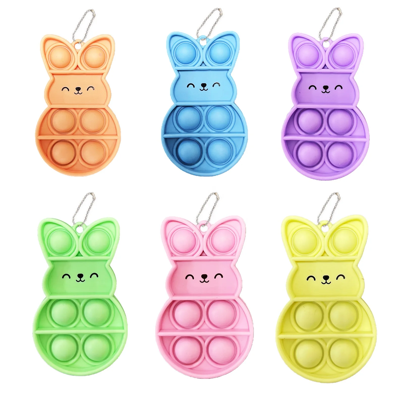 New Cute Silicone Rabbit Stress Relief Keychain Easter Bunny Push Bubble Pop Keychain Toys for Easter days