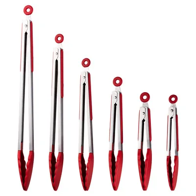 Yangjiang Wholesale Bbq Slim Shape Serving Tongs Red Silicone Kitchen Tongs Stainless Steel Food Tongs For Cooking