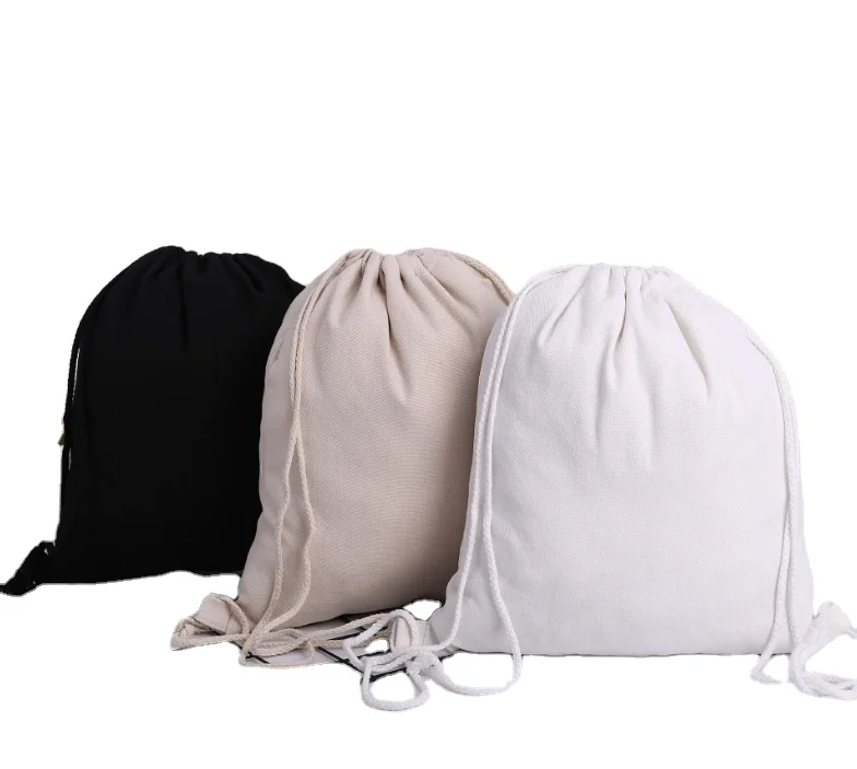 reusable natural  drawstring cotton backpack shopping bags with custom logos eco friendly cotton drawstring shopping bag