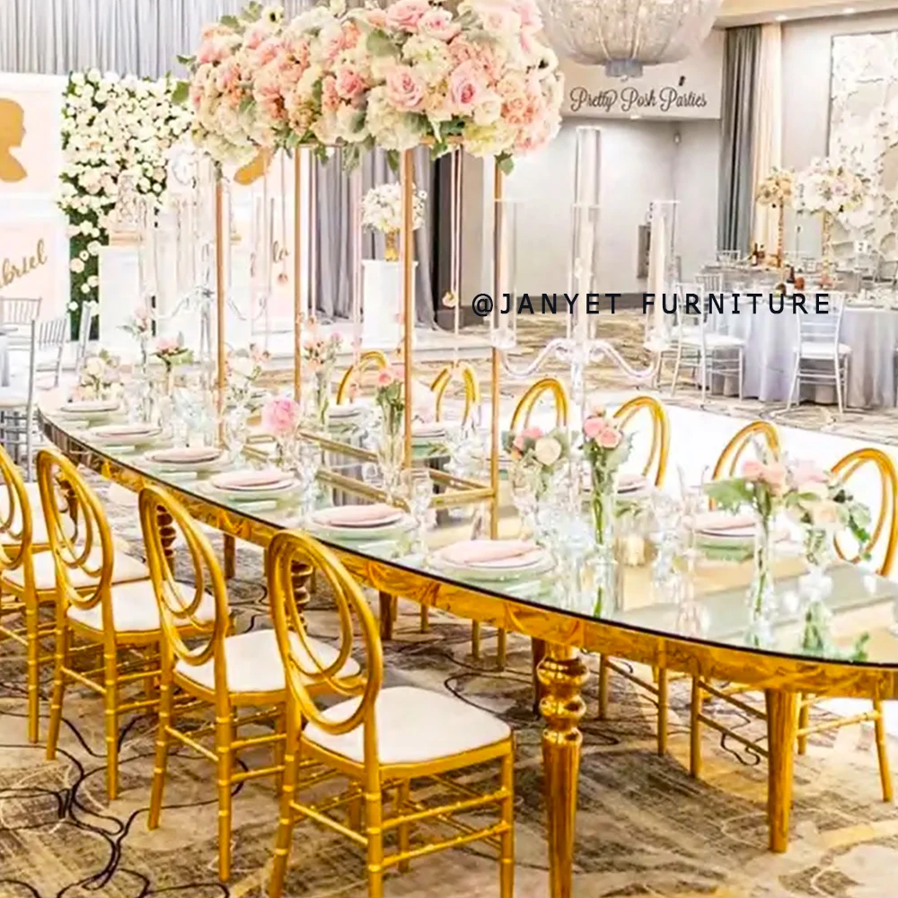 Wholesale Luxury Royal Gold Stainless Steel Wedding Events Hotel Oval Dining Table