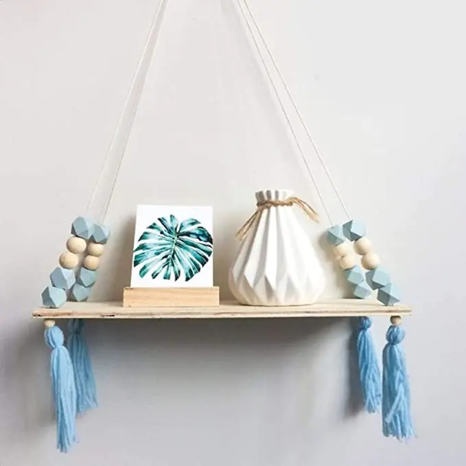 Nordic Style Beads Colorful Wood Shelves Tassel Wall Clapboard Decoration for Children Room Kids