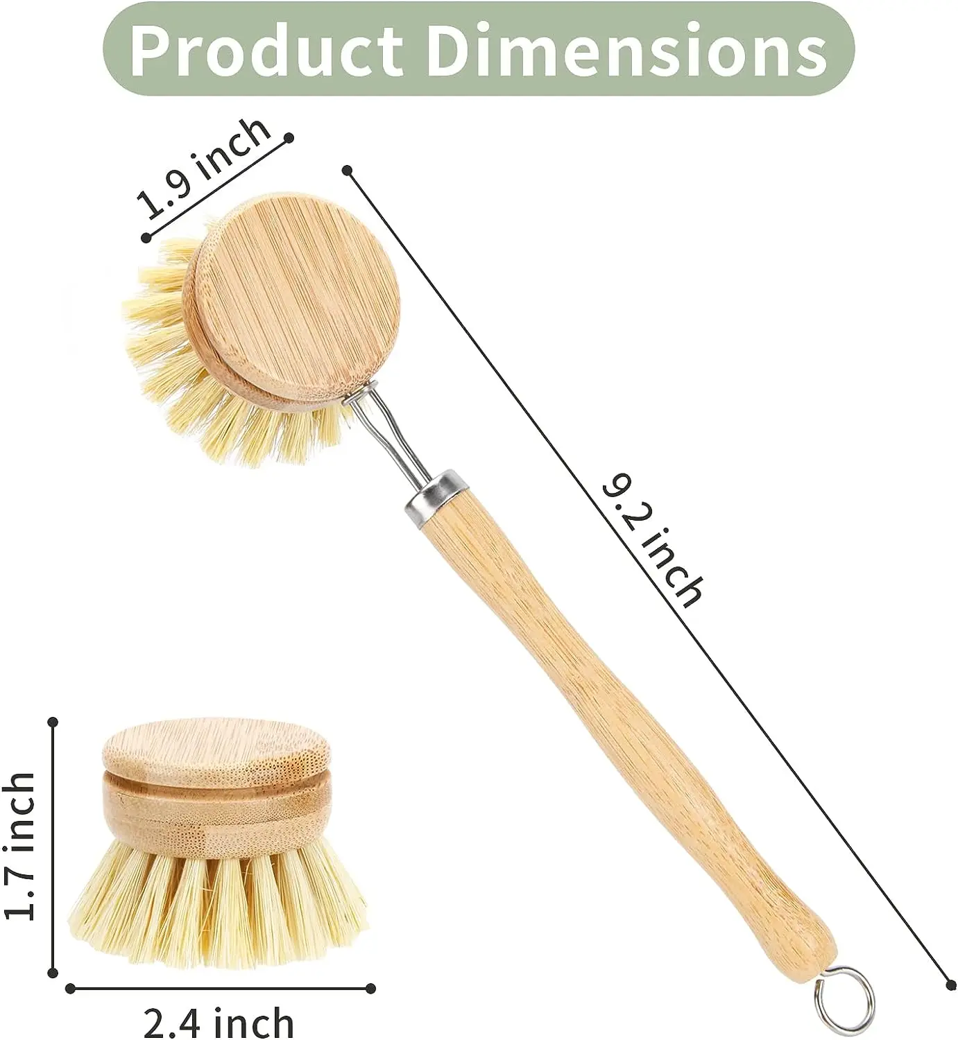 Bamboo Dish Brush with 4 Replacement Heads Eco Friendly Products Natural Dish Scrub Brush Durable Cleaning Brush Set