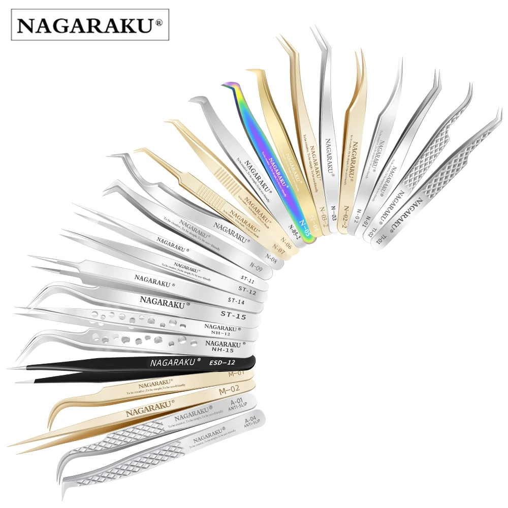 NAGARAKU private logo  eyelash tweezers OEM wholesale eyelash extension tweezers closing well eyelash applicator