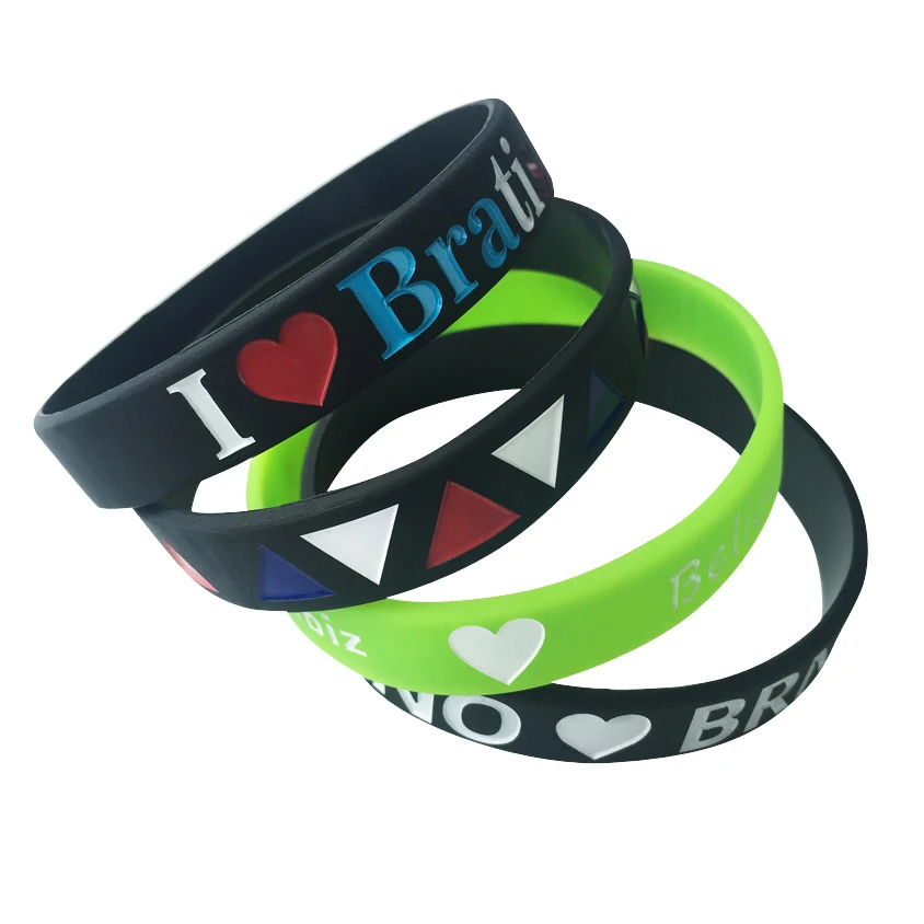 OEM ODM 2022 Diy Logo Printed Mixed Color Libya National Flag Jamaica Wristband Silicone Bracelet For Promotional