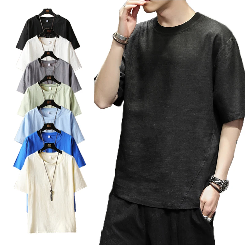 
custom printing logo 90% cotton 10% hemp round neck t shirt 