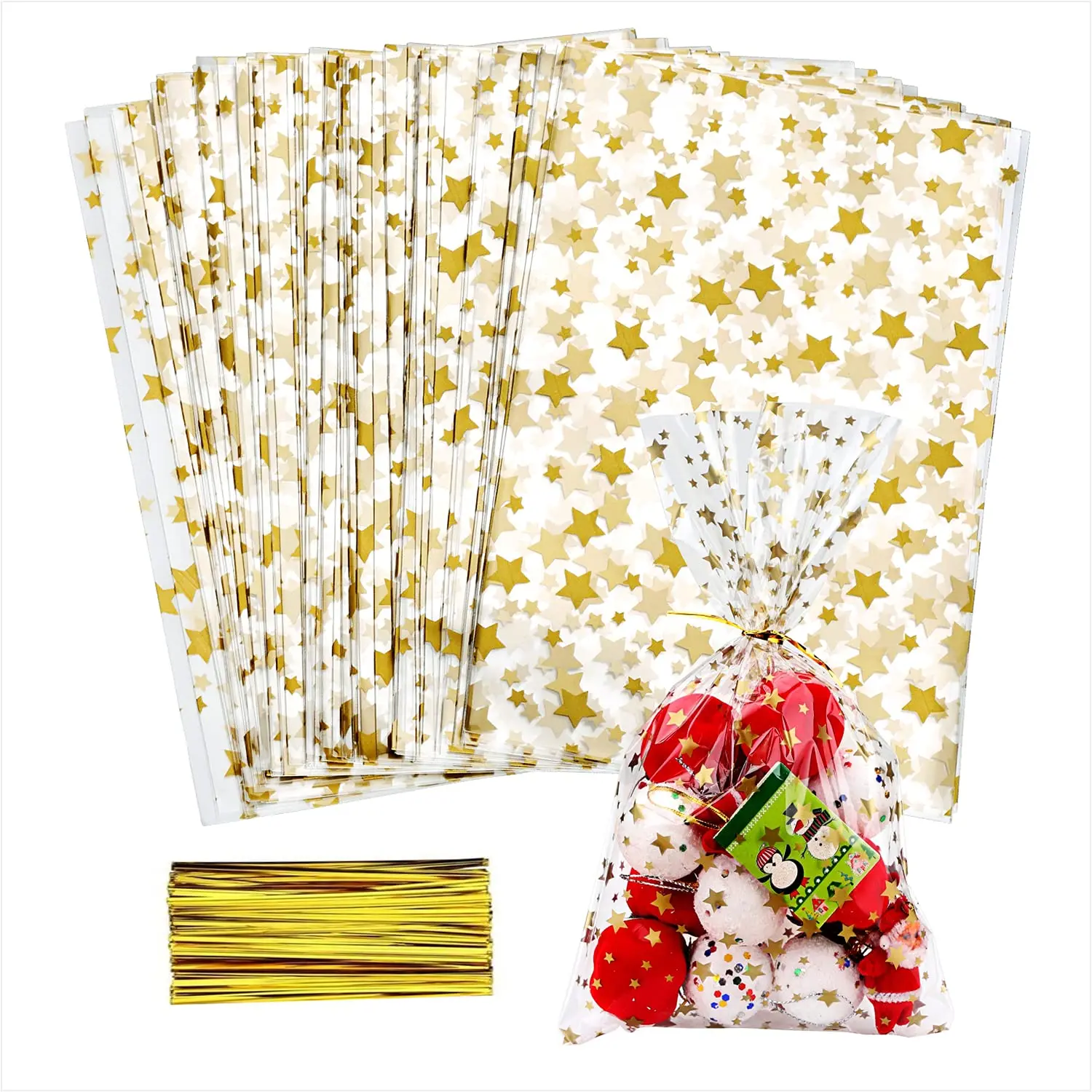 6 x 10 Inches Flat Gift Wrap Clear Plastic Opp Poly Cellophane Cookie Treat Cello Bags With Twist Ties