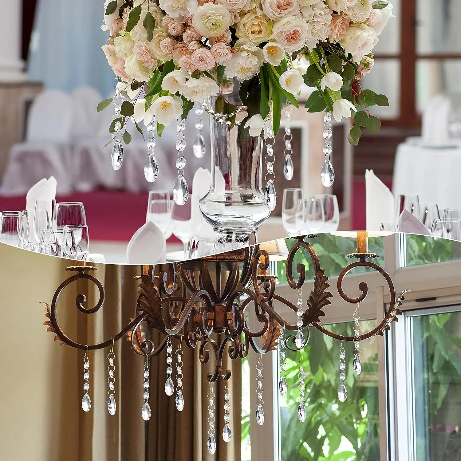 CR104 Crystal Water Drop Style Christmas Tree Ornaments Crystal Beads Garland Ornaments with Hook for Christmas Tree Decorations