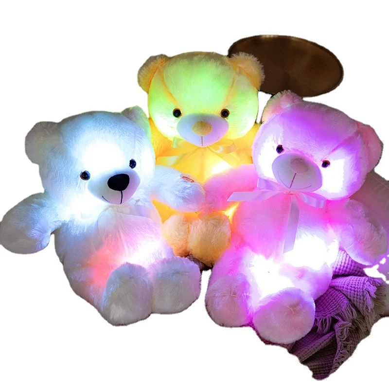 30cm Wholesale Glowing Teddy Bear Plush Toy Electronic Luminous Light Up LED Colorful Bear Stuffed Animal Doll Gift for Kids