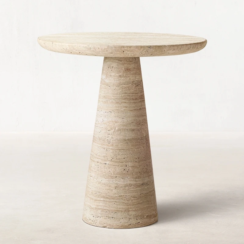 Modern Minimalist Living Room Side Table Travertine Marble Small Round Side Table