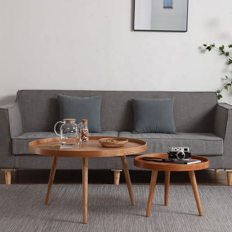 custom China wholesale black multifunctional wooden round nesting coffee table set