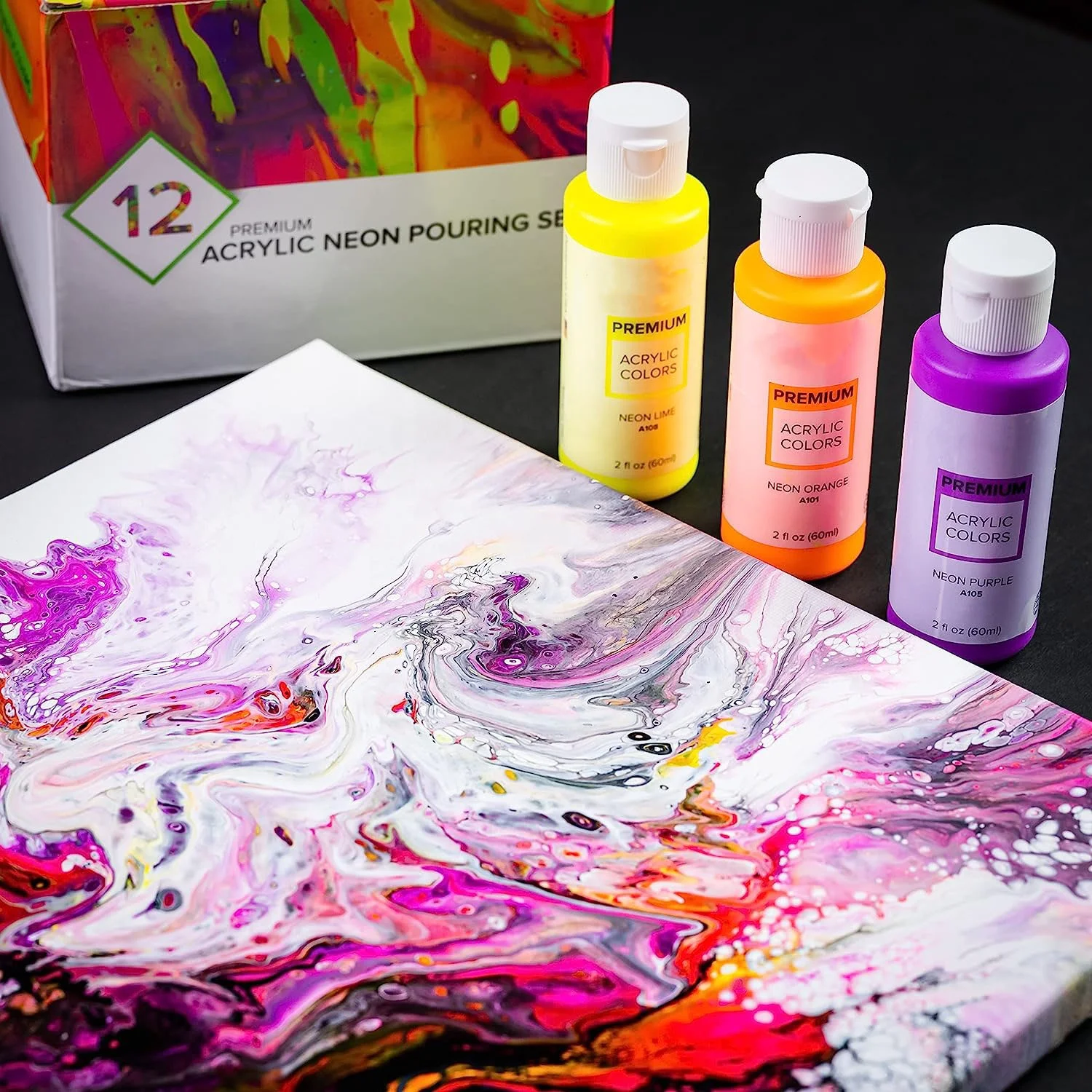 12 color bottles acrylic pouring painting glow in the dark acrylic paint professional neon acrylic paint