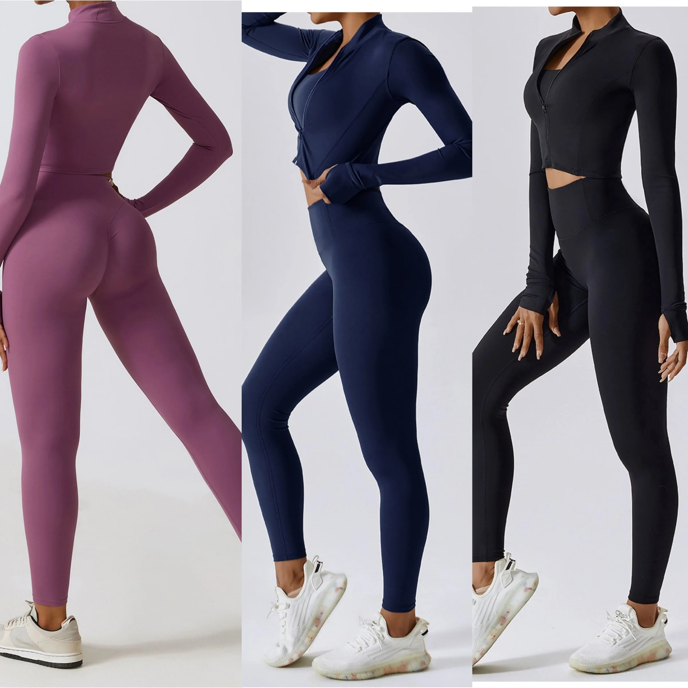 Gym 3 PCS Sports Yoga Suit For Women fitness Seamless Yoga Set With Zipper Yoga Long Sleeve Gym Seamless Activewear