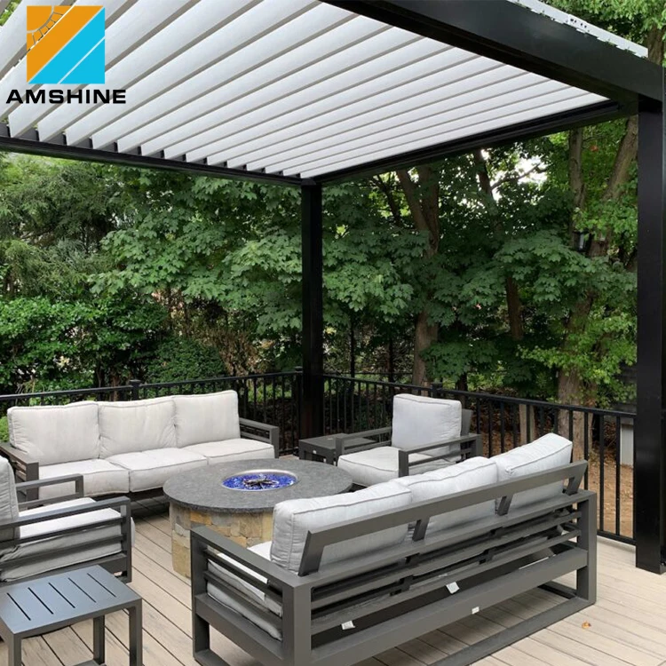 Modern Bioclimatic Outdoor Aluminum Pergola Gazebo & Pavilion Waterproof Motorized Adjustable Louvered Roof With LED RGB Lights