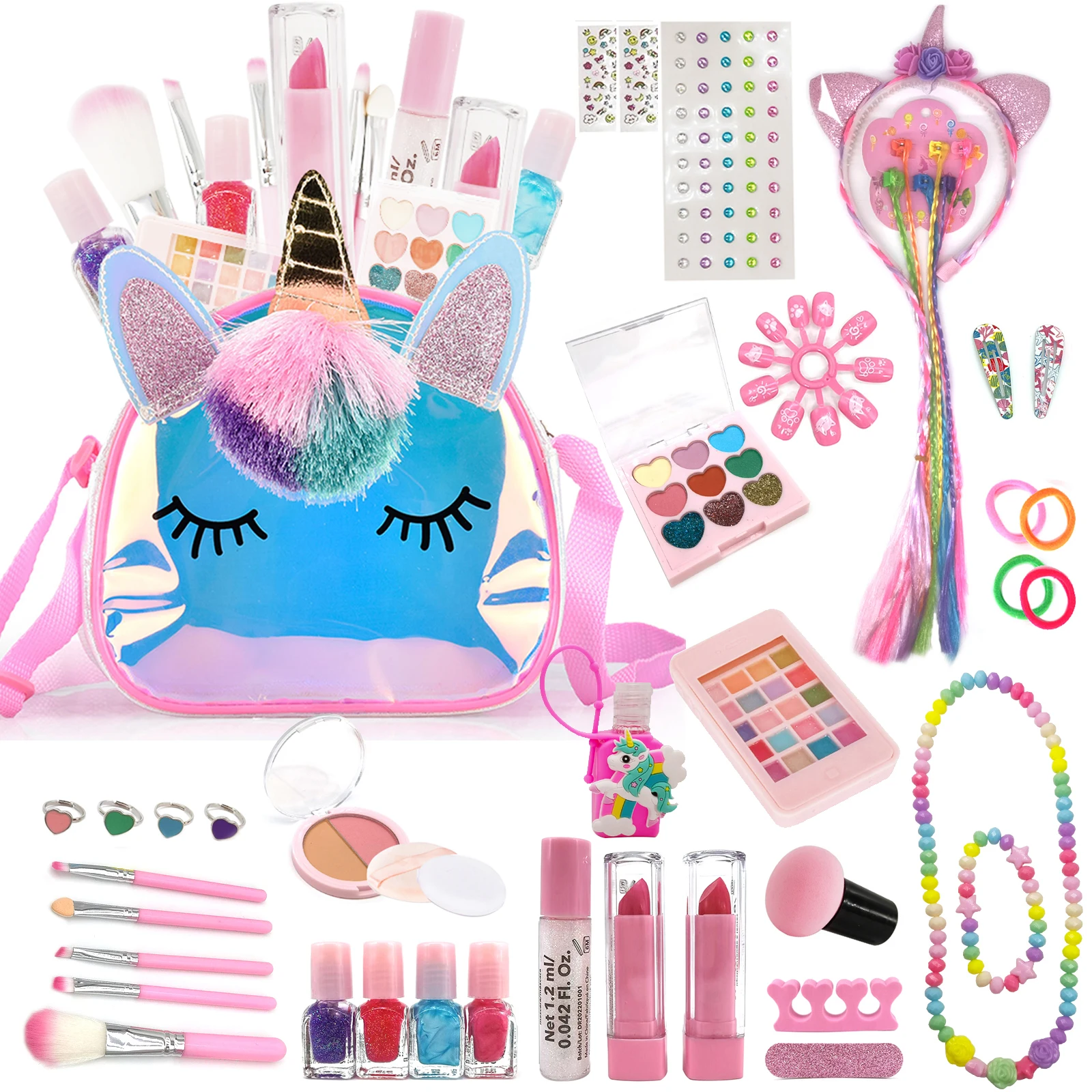 OEM&ODM Beauty Unicorn Makeup Kit Bags Cosmetic Children Baby Girls Kids Makeup Sets