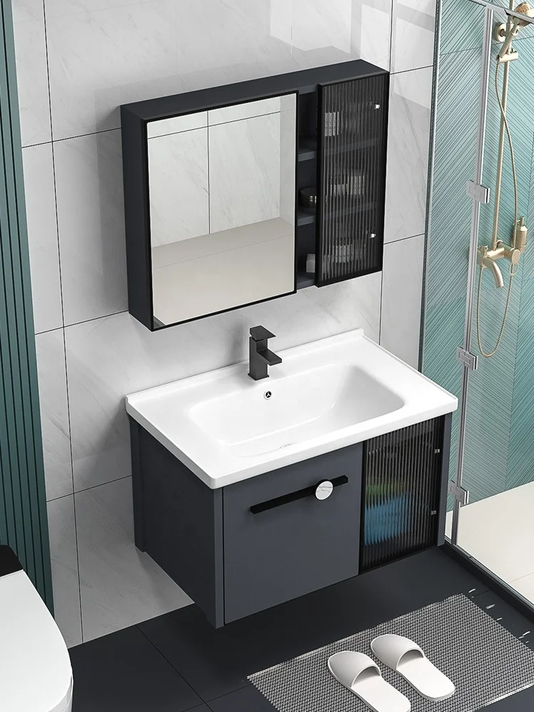 Nordic Luxury Bathroom Furniture Waterproof Storage Design Mirror Sink Bathroom Floating Vanity Cabinet Set