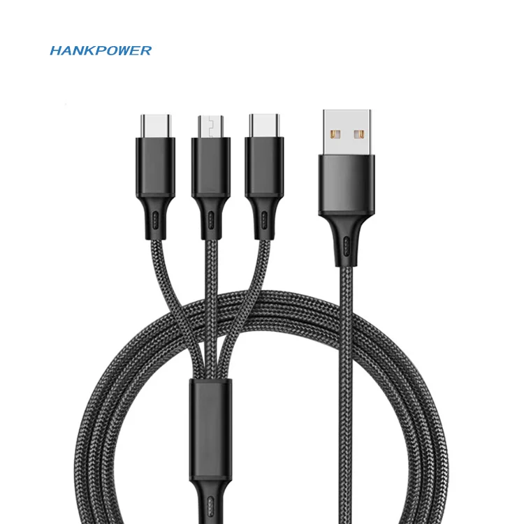 OEM Factory Nylon Braided 3ft 6ft 10ft 3 in 1 USB Charger Cable Micro 8pin Type C Fast Charging Cable For Mobile Phone