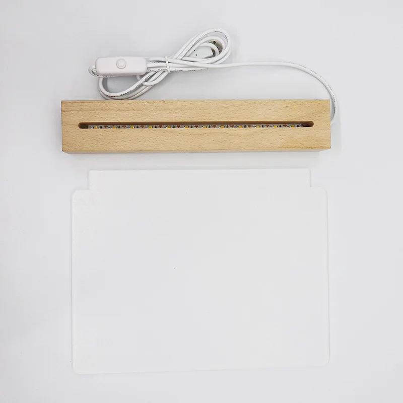 Wholesale Acrylic Night Light Message Writing Board With Rectangle Wood Base USB Led Night Light For Decoration