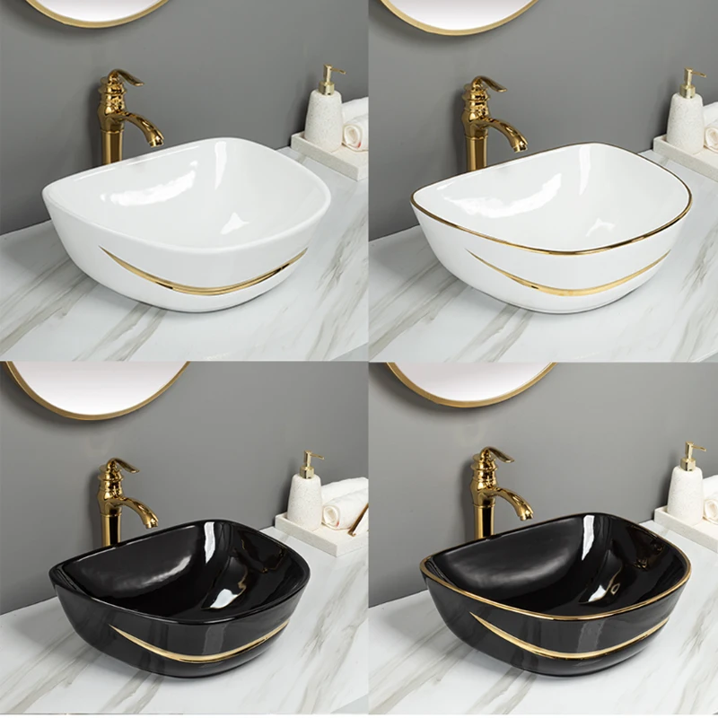 Golden Flower Electroplating Bathroom sink Wash Hand Basin oval shape counter top art basin sink