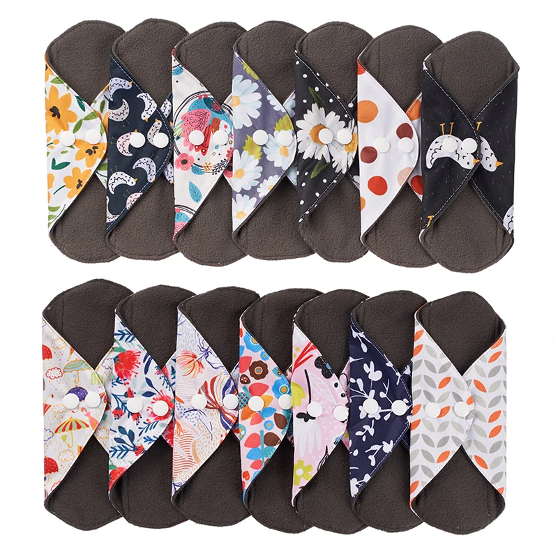 18x21cm small reusable sanitary pads towel napkin soft flow washable bamboo charcoal cloth menstrual pads for girl women day use