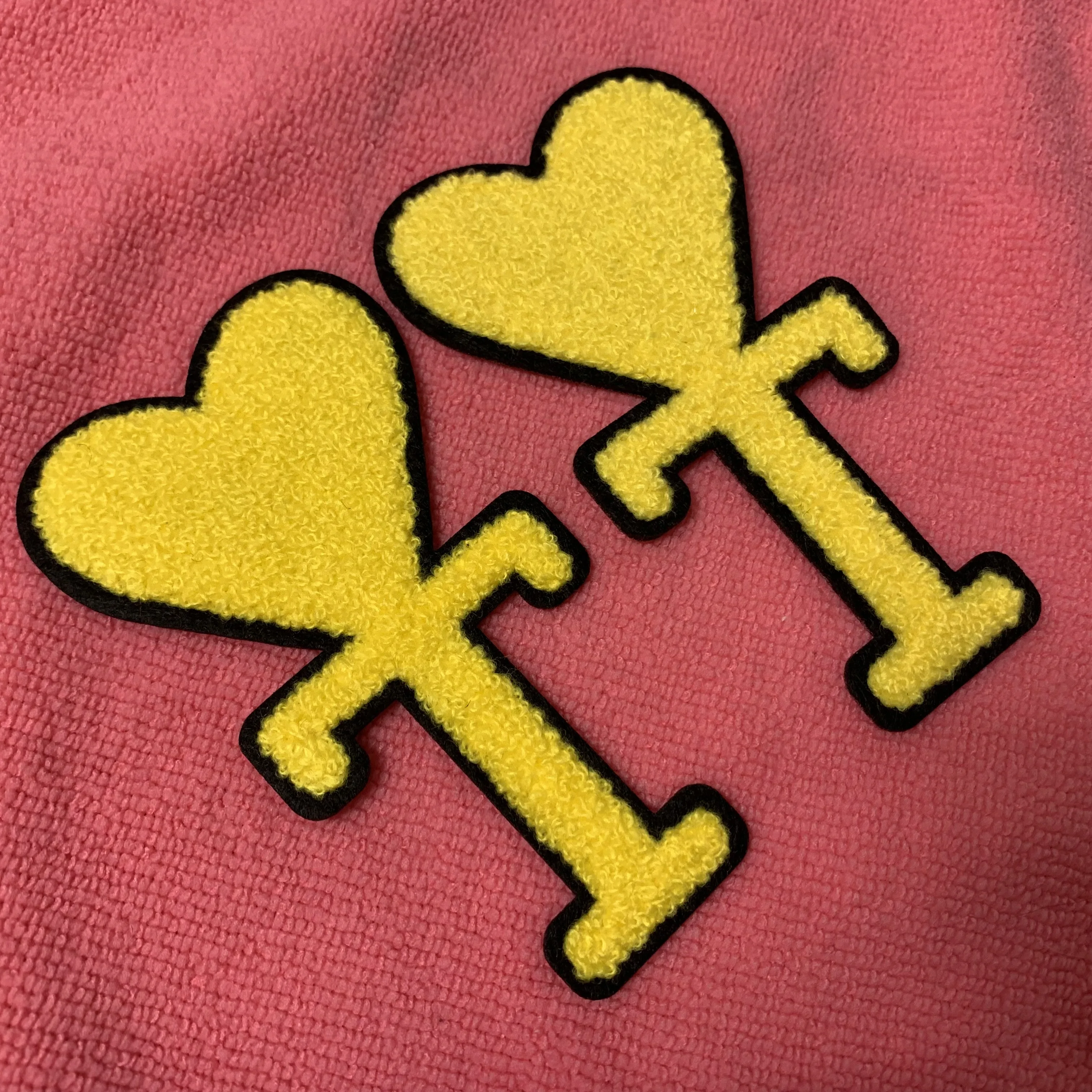 Fast delivery brand logo iron on chenille embroidery patch,laser cut fluffy towel embroidery logo emblem for hoodies